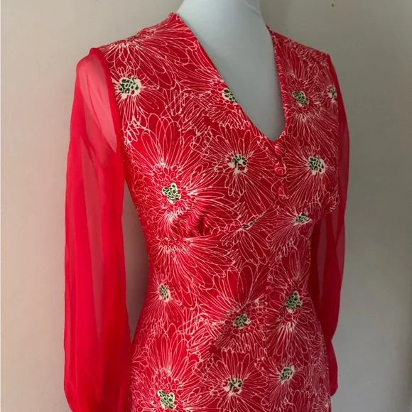 VINTAGE handmade maxi dress red floral formal - Picture 4 of 8